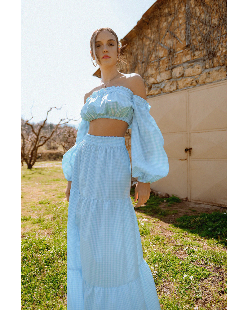Bardot baby blue vichy crop top 