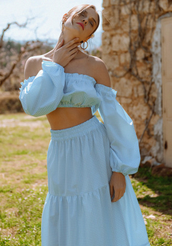 Bardot baby blue vichy crop top 