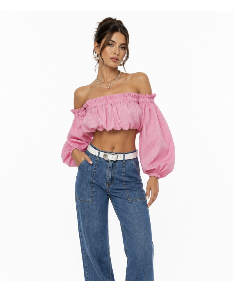 Pink Bardot crop top 