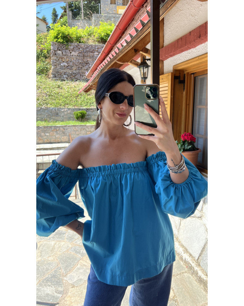 Bardot turquoise top 