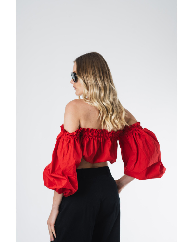 Red Bardot crop top 