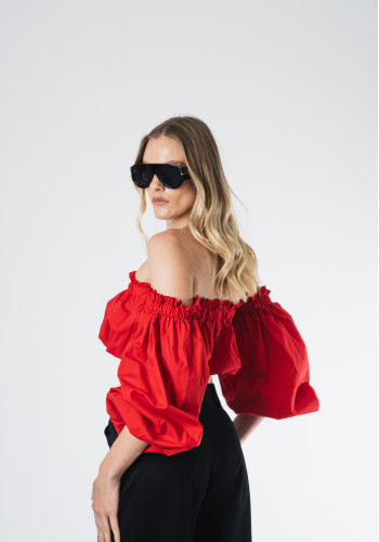 Red Bardot crop top 