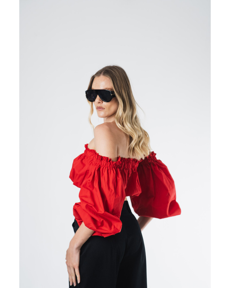 Red Bardot crop top 