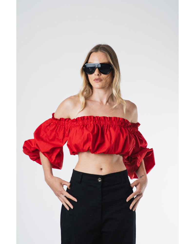 Red Bardot crop top 