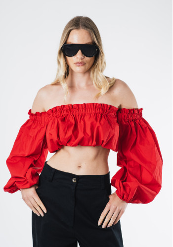 Red Bardot crop top 