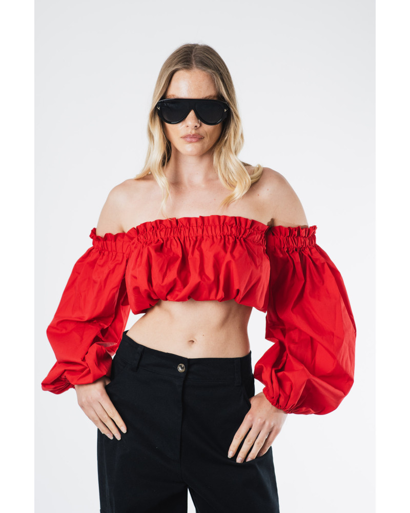 Red Bardot crop top 