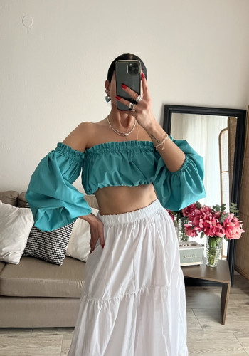 Turquoise Bardot crop top